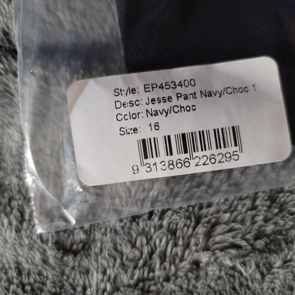 NWT Estelle Jesse Navy Wide Leg Pants Brown Side Stripe Drawstring 16W - Picture 8 of 9